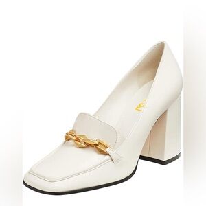 FSJ Women Block Heels Loafers Closed Square Closed Toe Gold Chain Pumps size 39